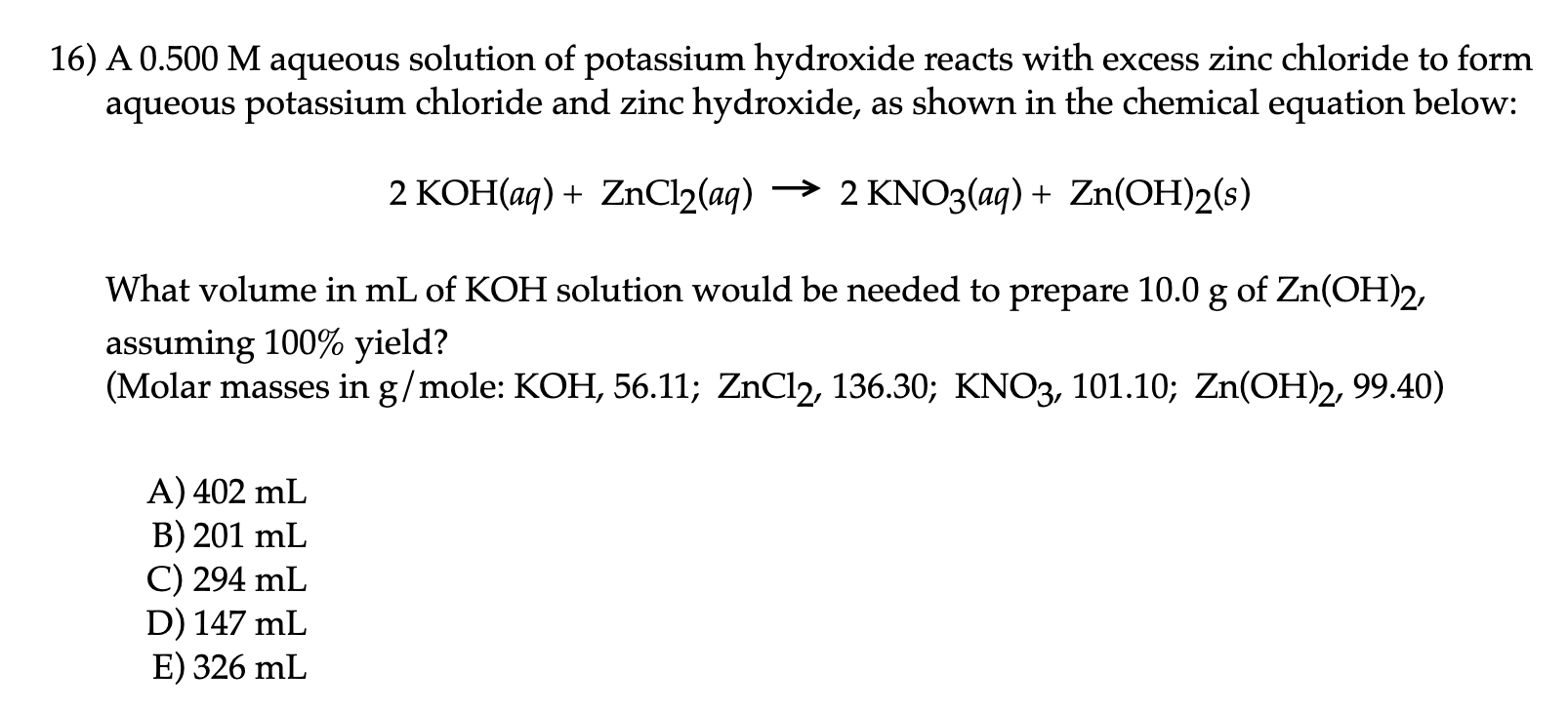 Solved 16 A 0 500 M Aqueous Solution Of Potassium Hydroxide