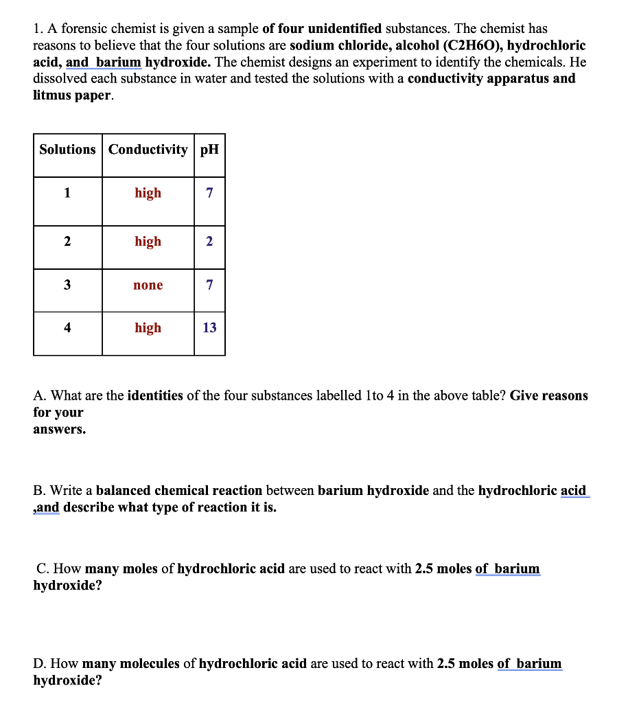 Solved 1. A forensic chemist is given a sample of four | Chegg.com