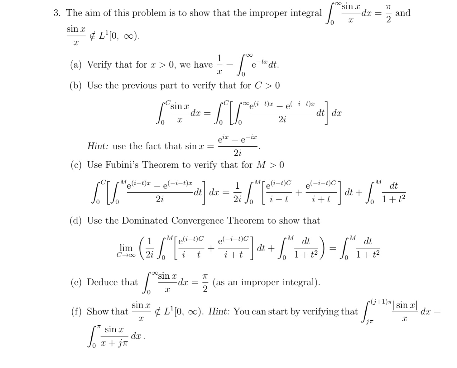 Solved The aim of this problem is to show that the improper | Chegg.com