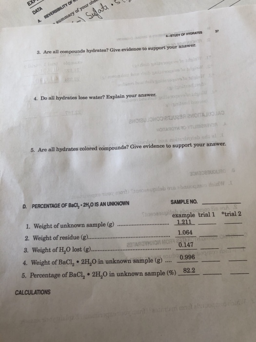 Solved 37 3. Are All Compounds Hydrates? Give Evidence To | Chegg.com