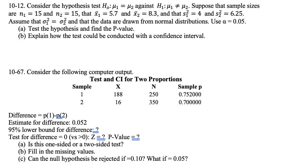 Solved 1012. Consider the hypothesis test Ho μι H2 against