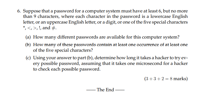 Solved 6. Suppose That A Password For A Computer System Must | Chegg.com