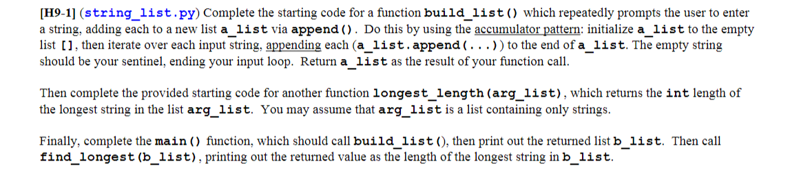 Solved [H9-1] (string_list.py) Complete the starting code | Chegg.com ...