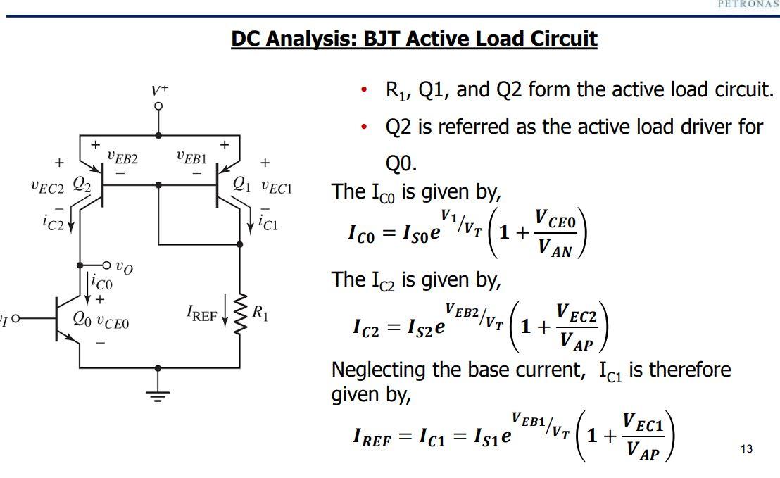 DC Analysis: BJT Active Load Circuit - R1,Q1, And Q2 | Chegg.com