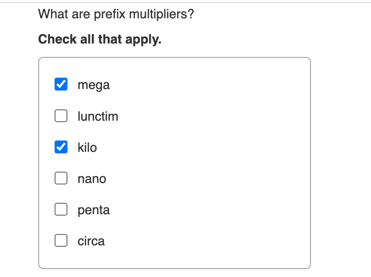 Solved What are prefix multipliers Check all that apply. Chegg