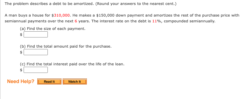 Solved The problem describes a debt to be amortized. (Round | Chegg.com