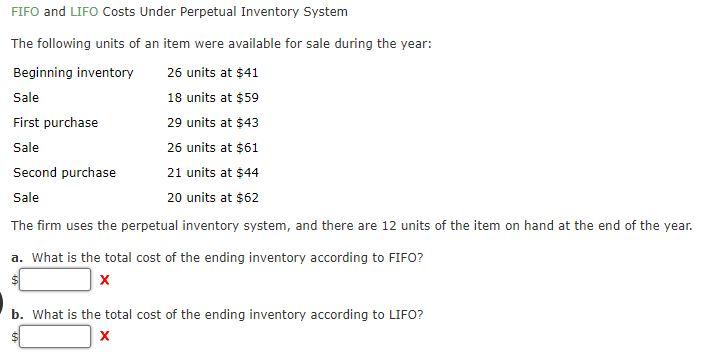 Solved FIFO And LIFO Costs Under Perpetual Inventory System | Chegg.com