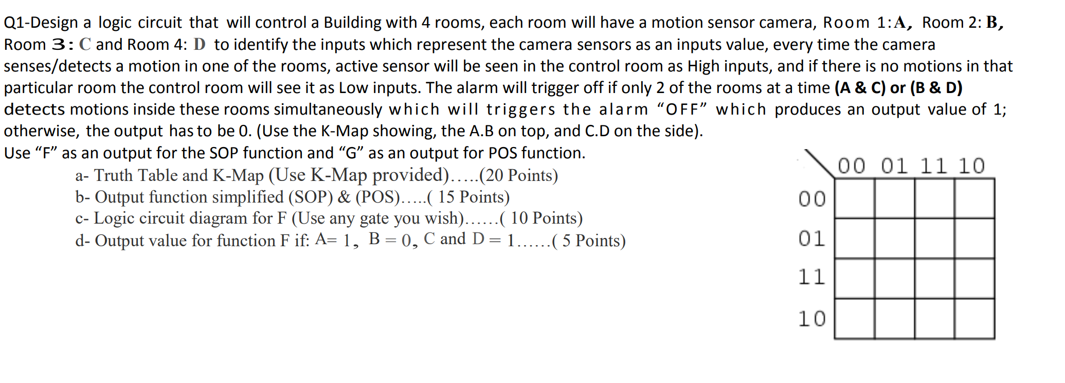 Solved Q1-Design a logic circuit that will control a | Chegg.com
