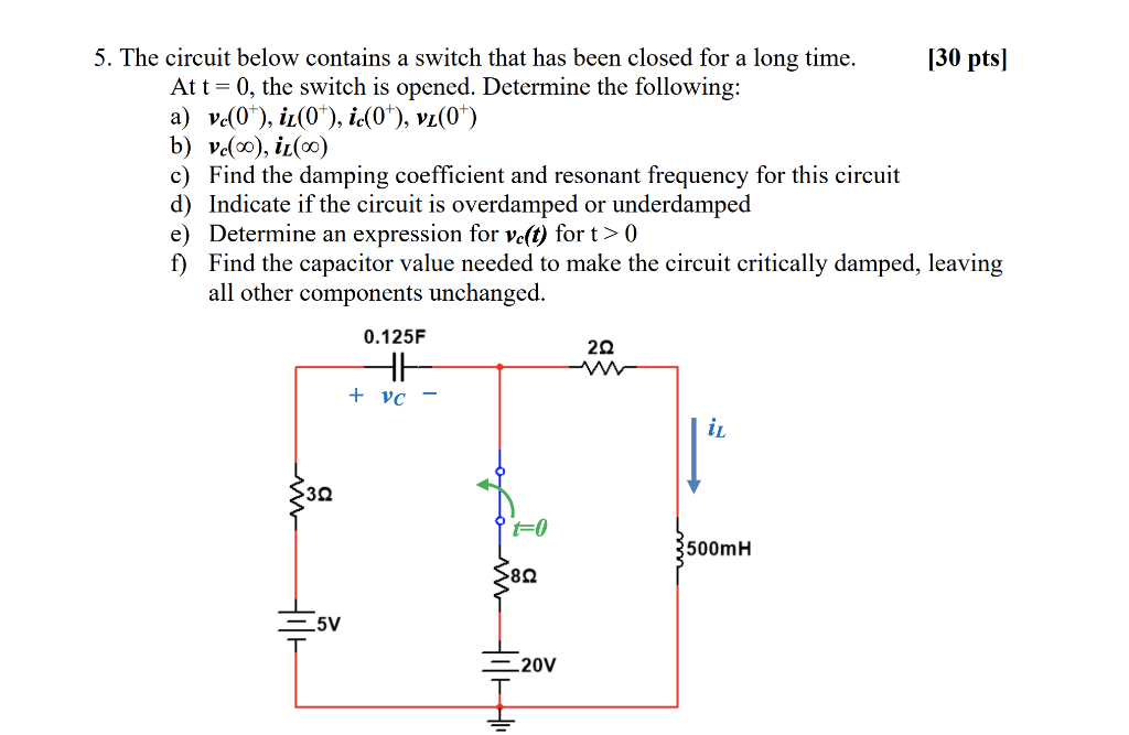 Solved 5. The circuit below contains a switch that has been | Chegg.com