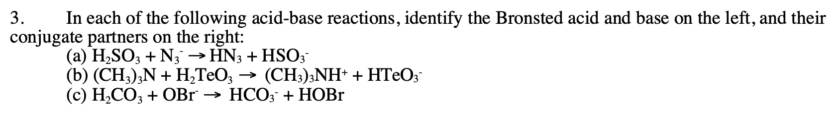 Solved 3. In Each Of The Following Acid-base Reactions, 