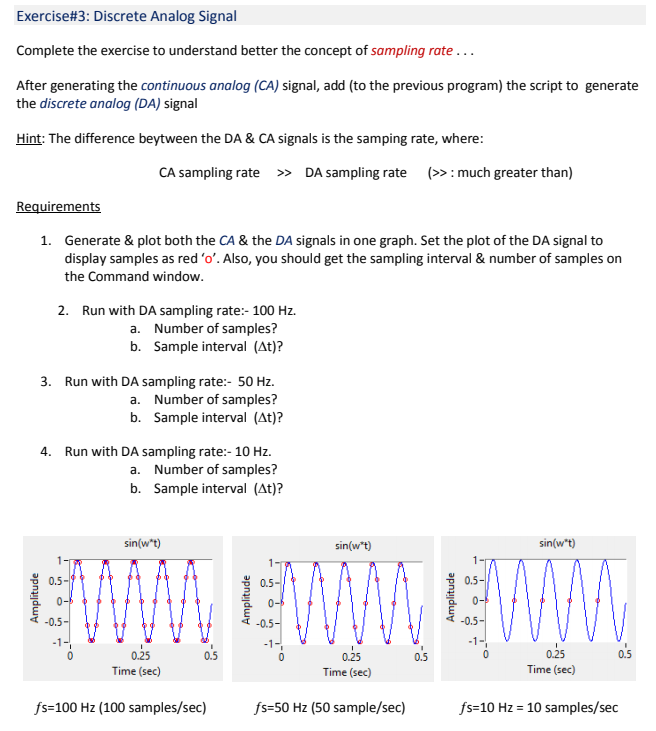 Solved Exercise#3: Discrete Analog Signal Complete the | Chegg.com