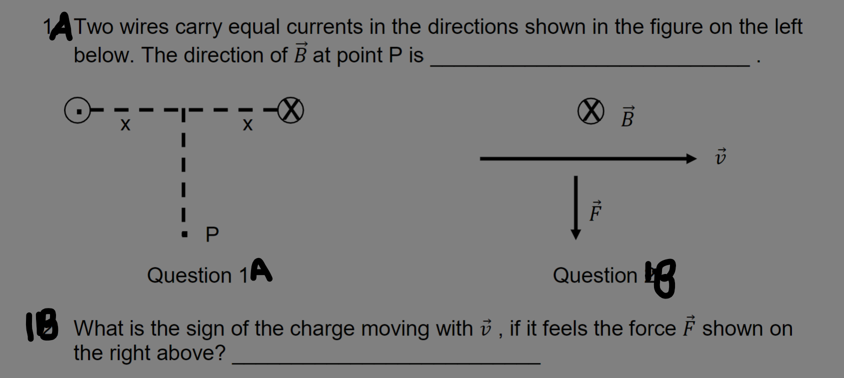 Solved Two wires carry equal currents in the directions | Chegg.com