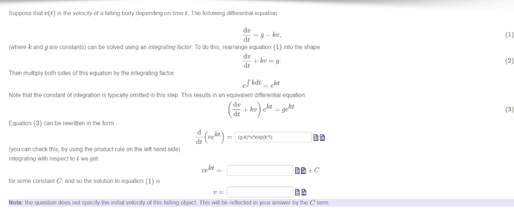 Solved Suppose that v(t) is the velocity of a falling body | Chegg.com