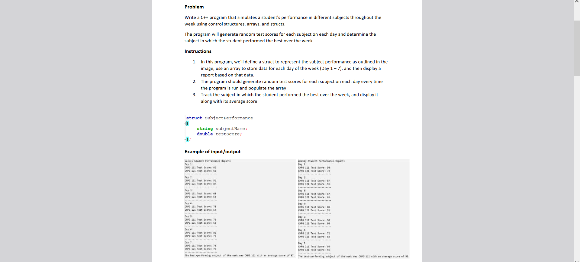 Problem Write a C++ program that simulates a | Chegg.com