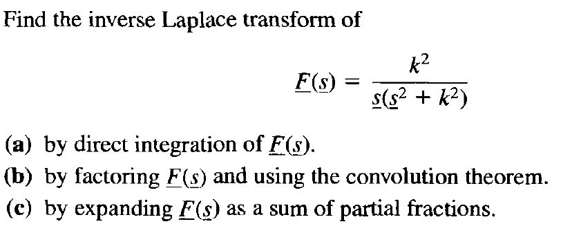 Solved Find the inverse Laplace transform of k2 F(S) = s(s2 | Chegg.com