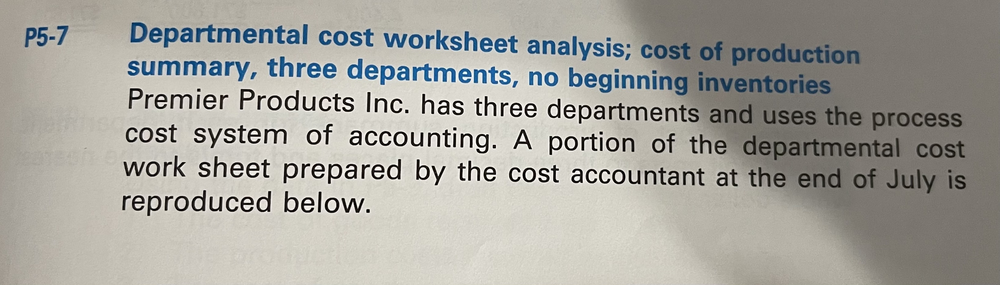 Solved Departmental cost worksheet analysis cost of Chegg com