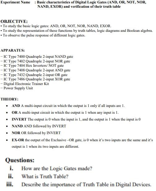 Solved Experiment Name Basic characteristics of Digital