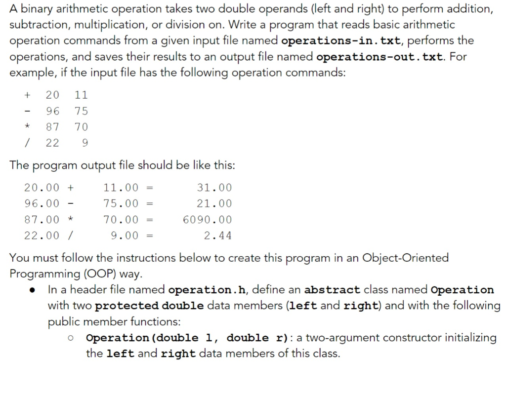 Solved A binary arithmetic operation takes two double | Chegg.com
