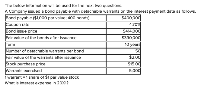 Solved The below information will be used for the next two | Chegg.com