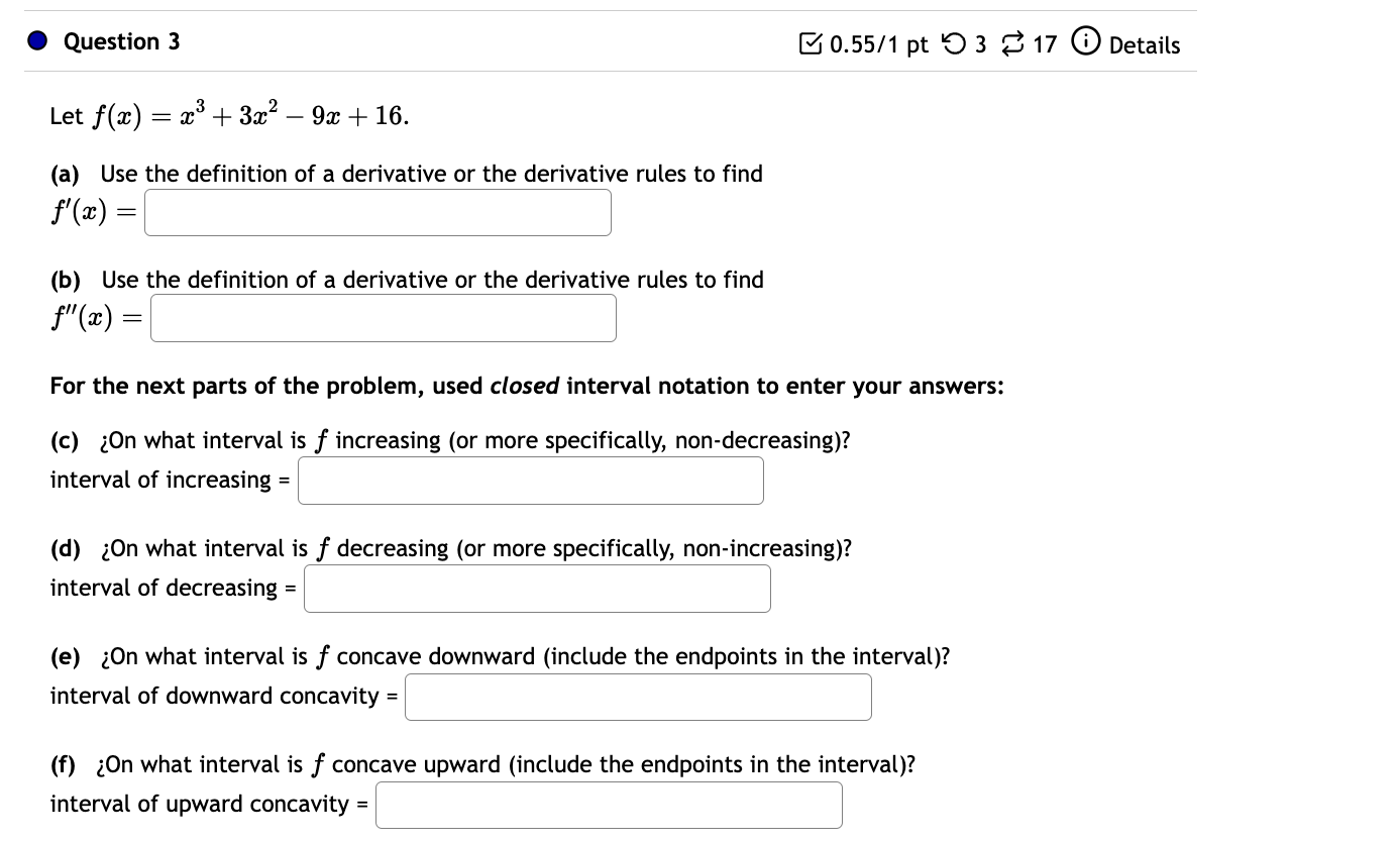 Solved Let F X X {3} 3 X {2} 9 X 16 A Use The