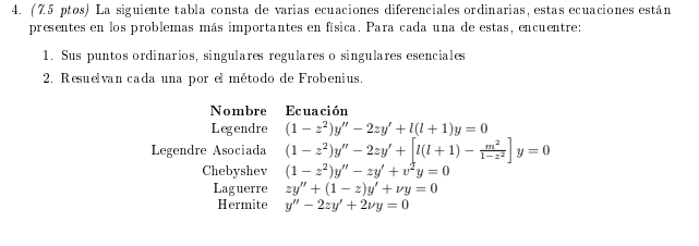 4. ( 7.5 ptos) La siguiente tabla consta de varias ecuaciones diferenciales ordinarias, estas ecuaciones están presentes en l