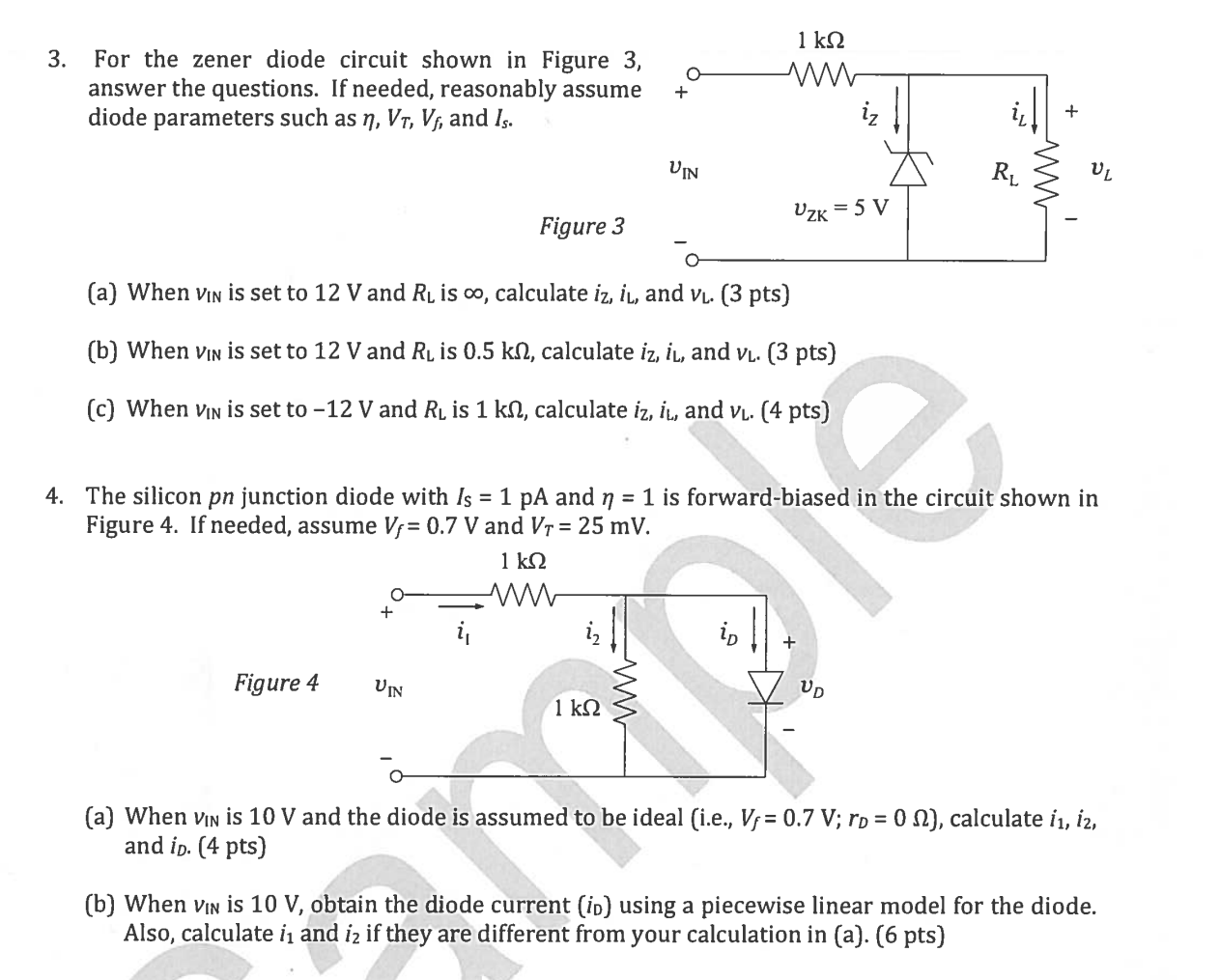 Solved 3. For The Zener Diode Circuit Shown In Figure 3, | Chegg.com