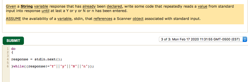 Solved Given a String variable response that has already | Chegg.com