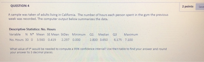 Solved QUESTION 4 2 points Save A sample was taken of adults | Chegg.com