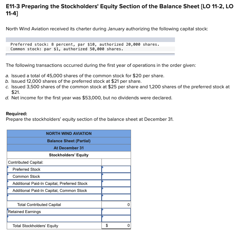 Solved E11-3 Preparing The Stockholders' Equity Section Of | Chegg.com