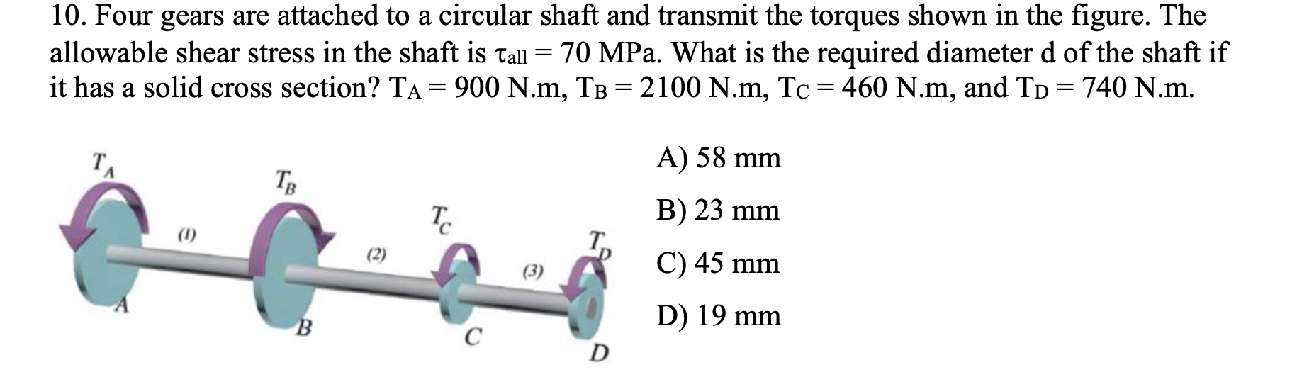 Solved 10. Four gears are attached to a circular shaft and