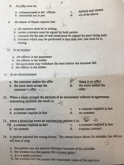 Solved 8. An Offer Must Be A. Communicated To The Offeree B. | Chegg.com