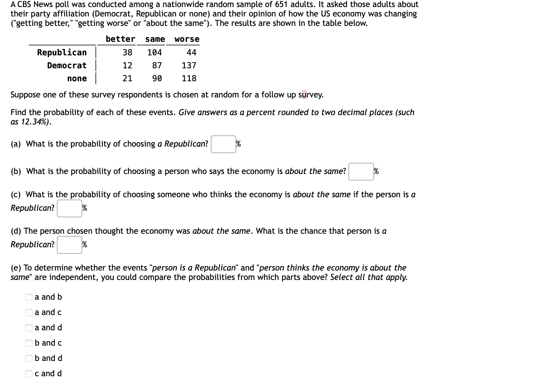 Solved A CBS News Poll Was Conducted Among A Nationwide Chegg Com