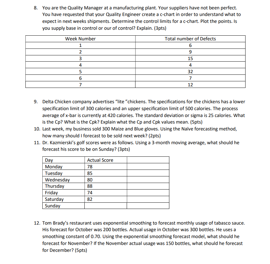 1. Provide an example of the four Costs of Quality.