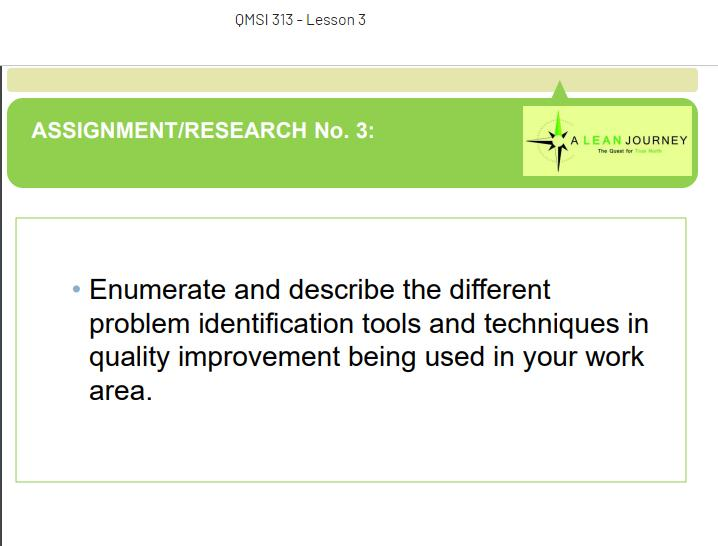 Problem Identification Tools