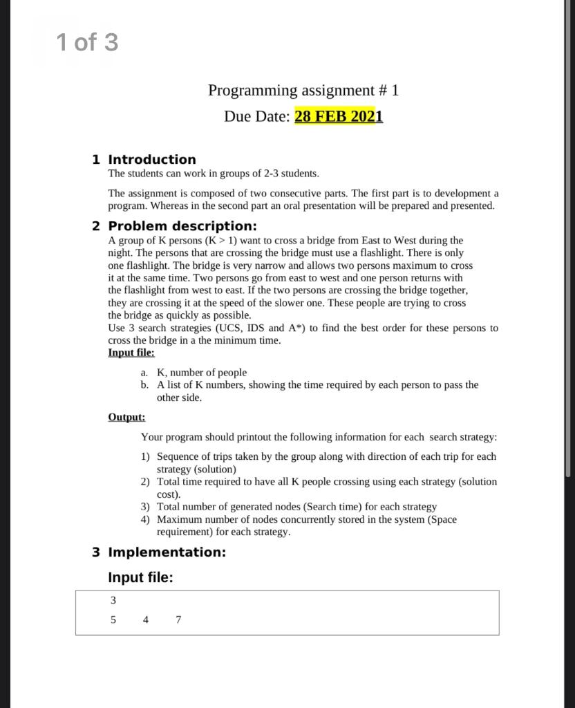 1 of 3 Programming assignment #1 Due Date: 28 FEB | Chegg.com