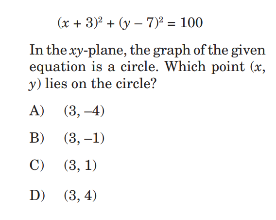 Solved (x+3)2+(y−7)2=100 In the xy-plane, the graph of the | Chegg.com