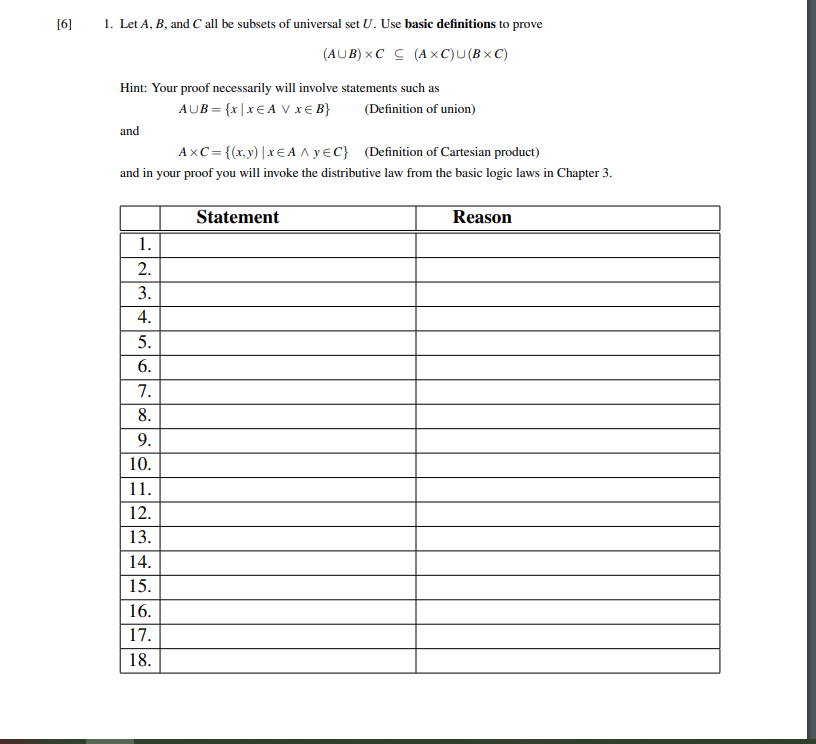 Solved 6 1 Let A B And Call Be Subsets Of Universal Chegg Com