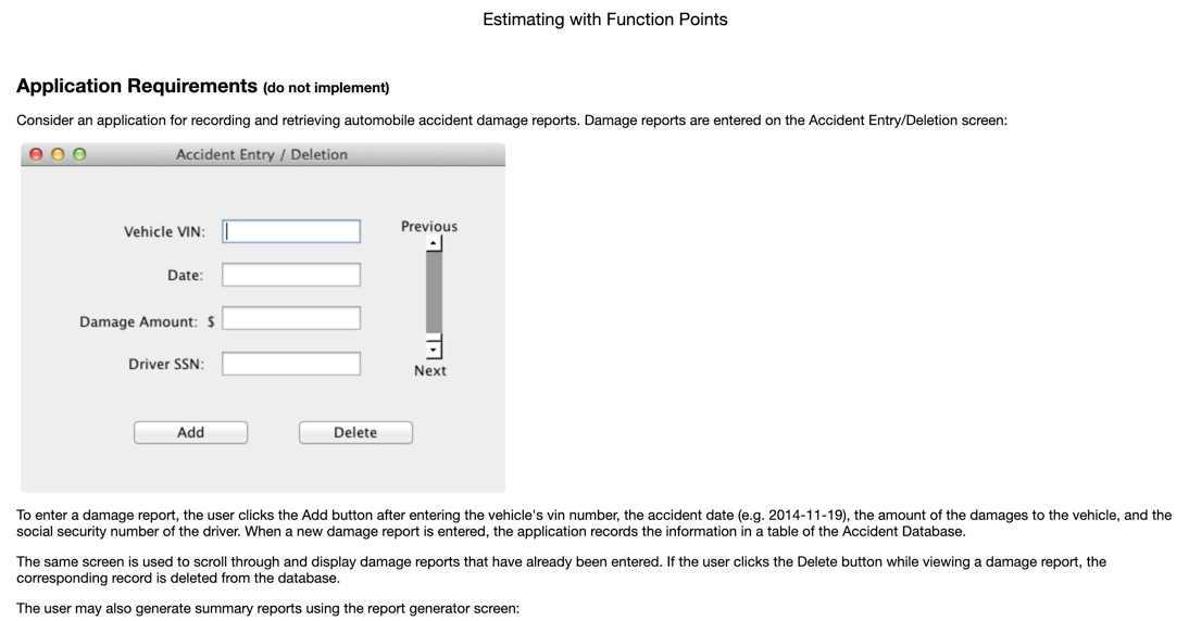 Estimating with Function Points Application | Chegg.com