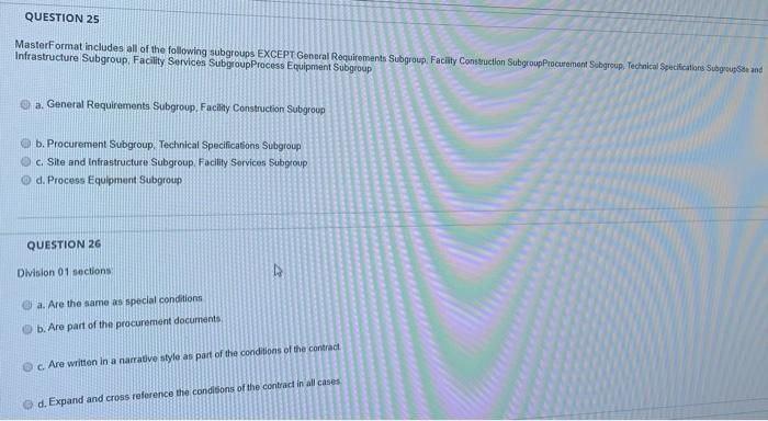 Solved QUESTION 25 MasterFormat includes all of the | Chegg.com