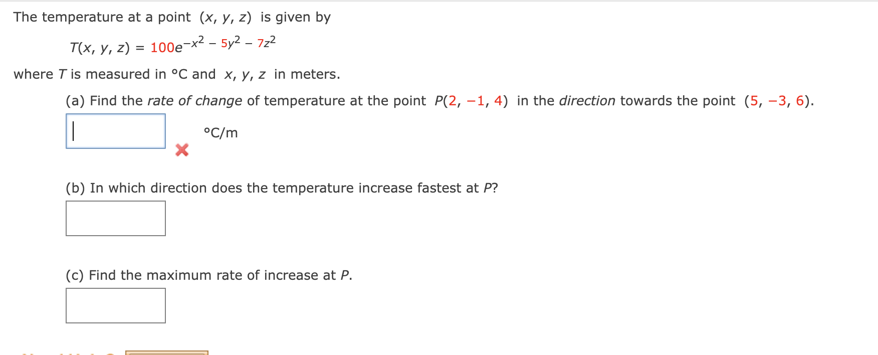 Solved The temperature at a point (x, y, z) is given by T(x, | Chegg.com