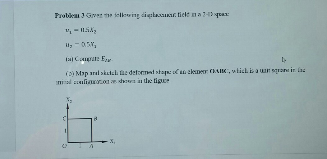 Solved Problem 3 Given the following displacement field in a | Chegg.com
