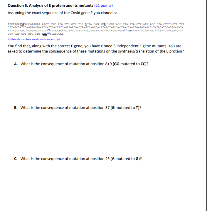 Solved D. What is the consequence of mutation at position | Chegg.com