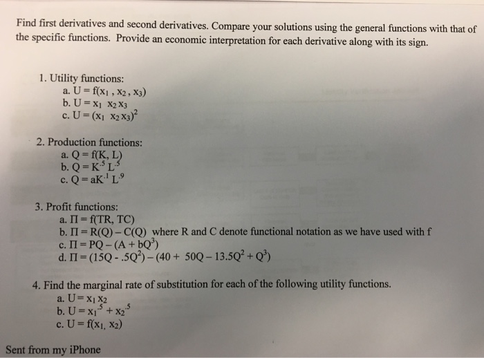 Solved Find first derivatives and second derivatives. | Chegg.com