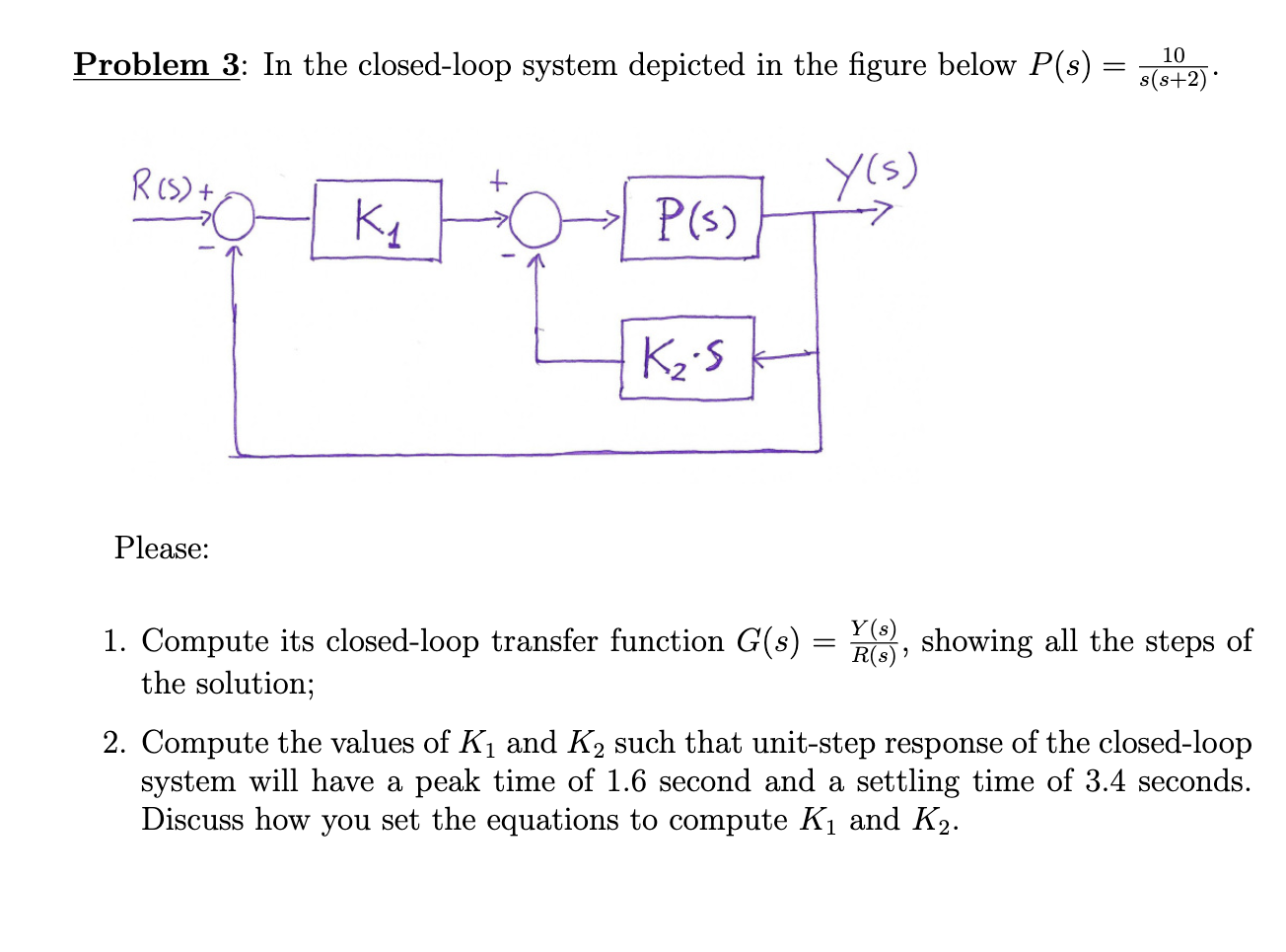 Solved Problem 3: In the closed-loop system depicted in the | Chegg.com