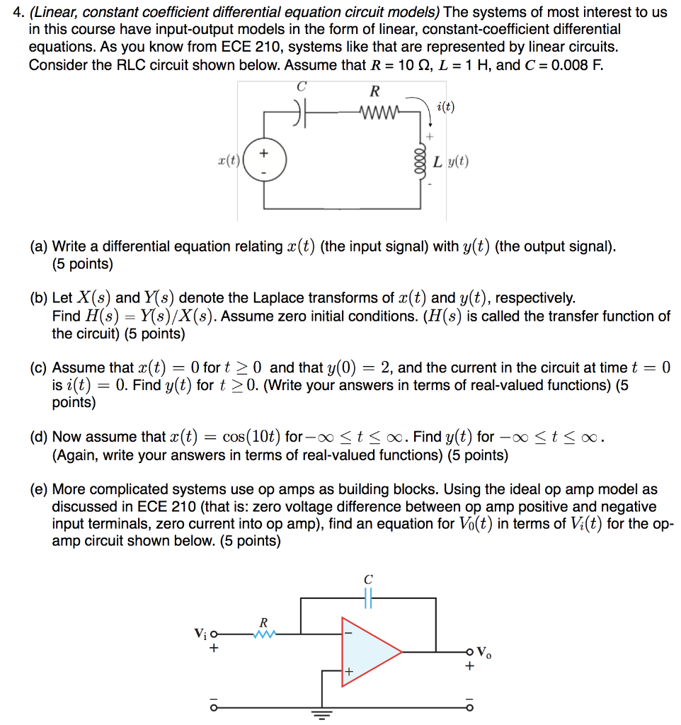 Solved 4. (Linear, constant coefficient differential | Chegg.com