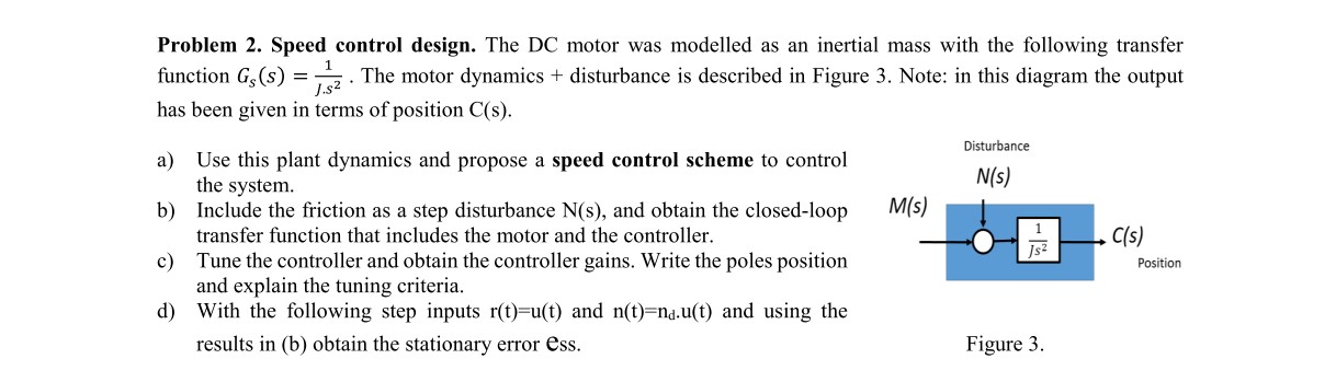 Solved Problem 2. Speed control design. The DC motor was | Chegg.com