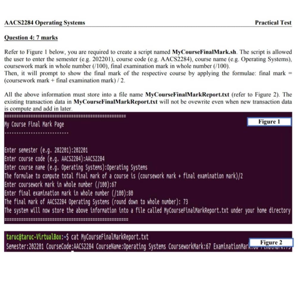 AACS2284 Operating Systems Practical Test Question 4: | Chegg.com