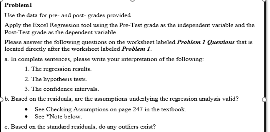 Solved Probleml Use the data for pre- and post-grades | Chegg.com