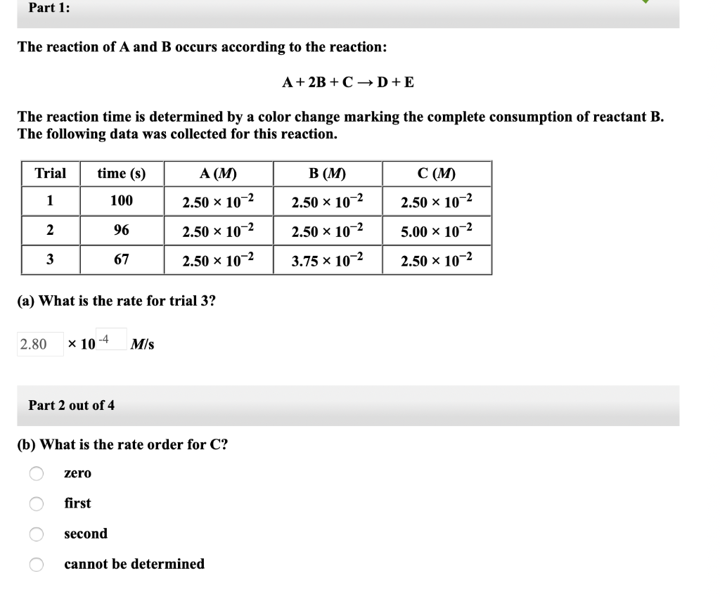 Solved Part 1: The Reaction Of A And B Occurs According To | Chegg.com