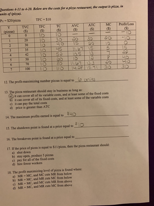 Solved Questions 4-11 to 4-20. Below are the costs for a | Chegg.com